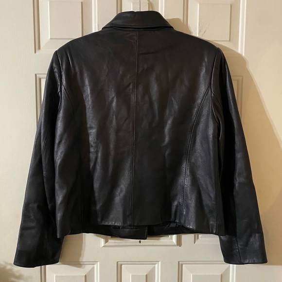 Lord & Taylor Leather Black Button Jacket Lined Coat Large - Picture 5 of 5